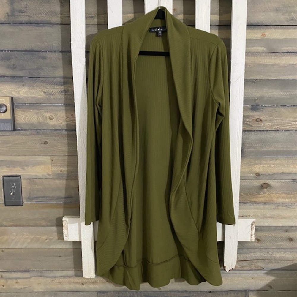 Derek Heart Olive Cocoon Open Cardigan NWOT